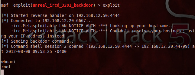 An image of metasplot exploting a server