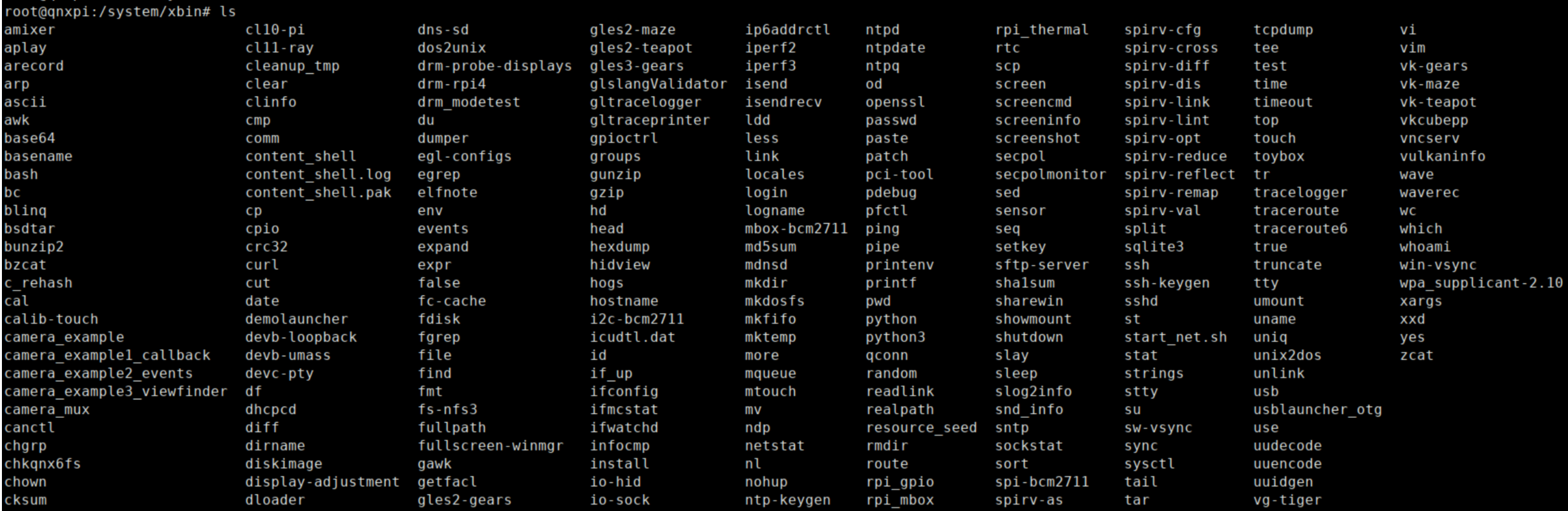 a listing of some of the binaries available on the system